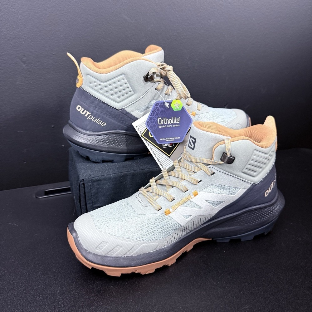 Salomon Hiking Boots Women's 7 Out Pulse Mid GTX Wrought Iron Ebony Orange Shoe - Picture 4 of 11